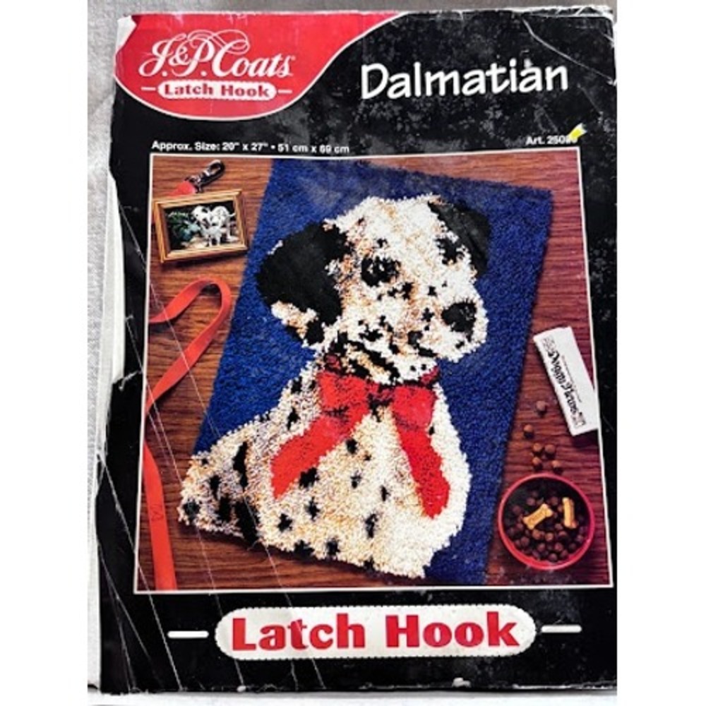 J&P Coats Vintage Latch Hook‎ Kit Dalmatian Puppy 20x27 Incomplete – No Canvas